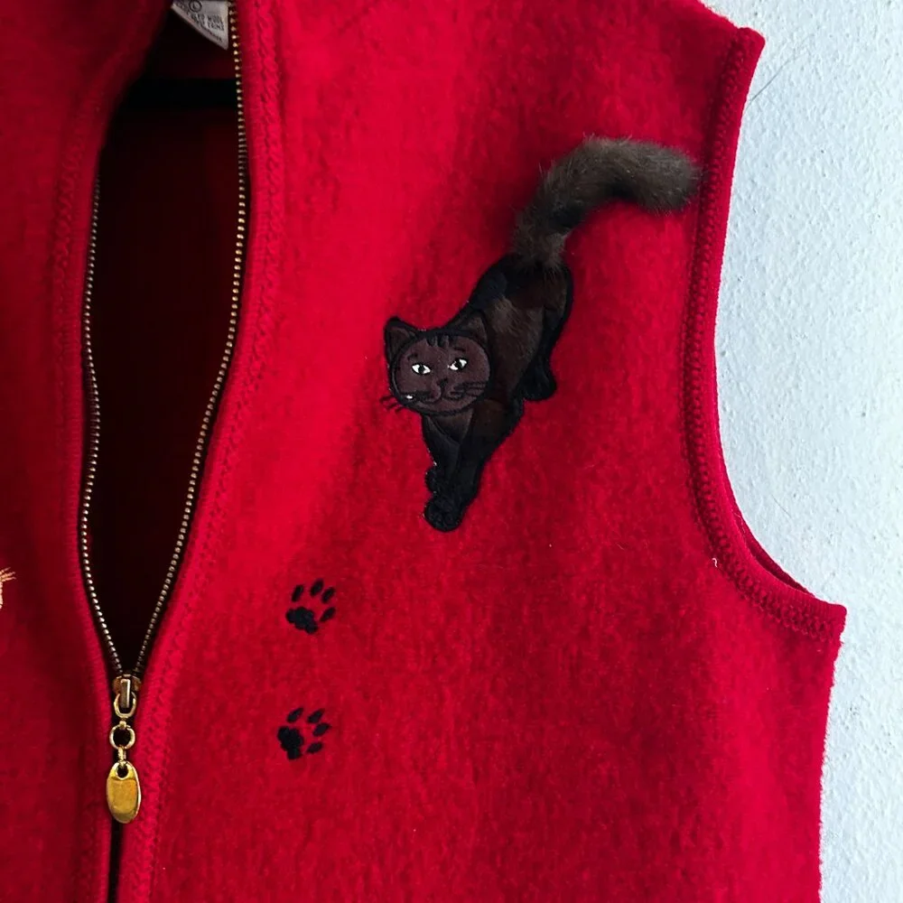 Vintage Lisa International Cat Lover Fuzzy Tail Wool Vest - Picture 5 of 6